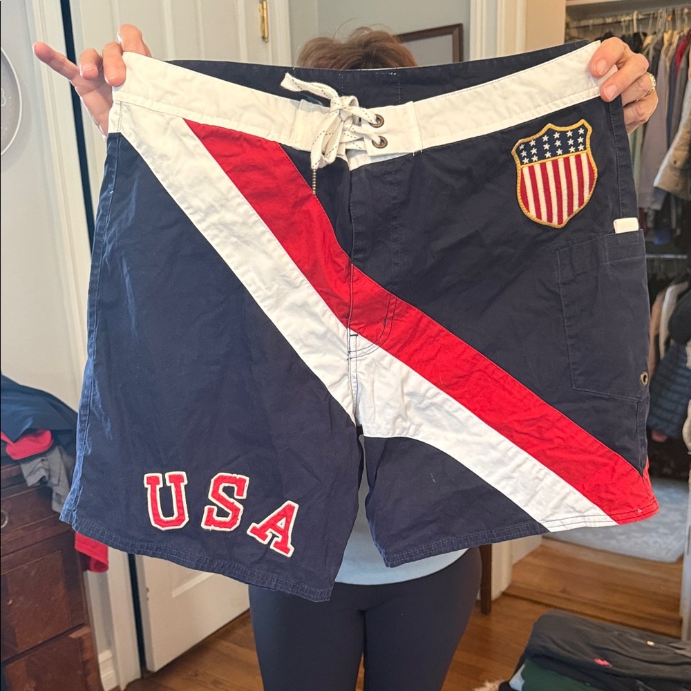 Polo by Ralph Lauren Navy Red White USA Men's Swim Board Shorts